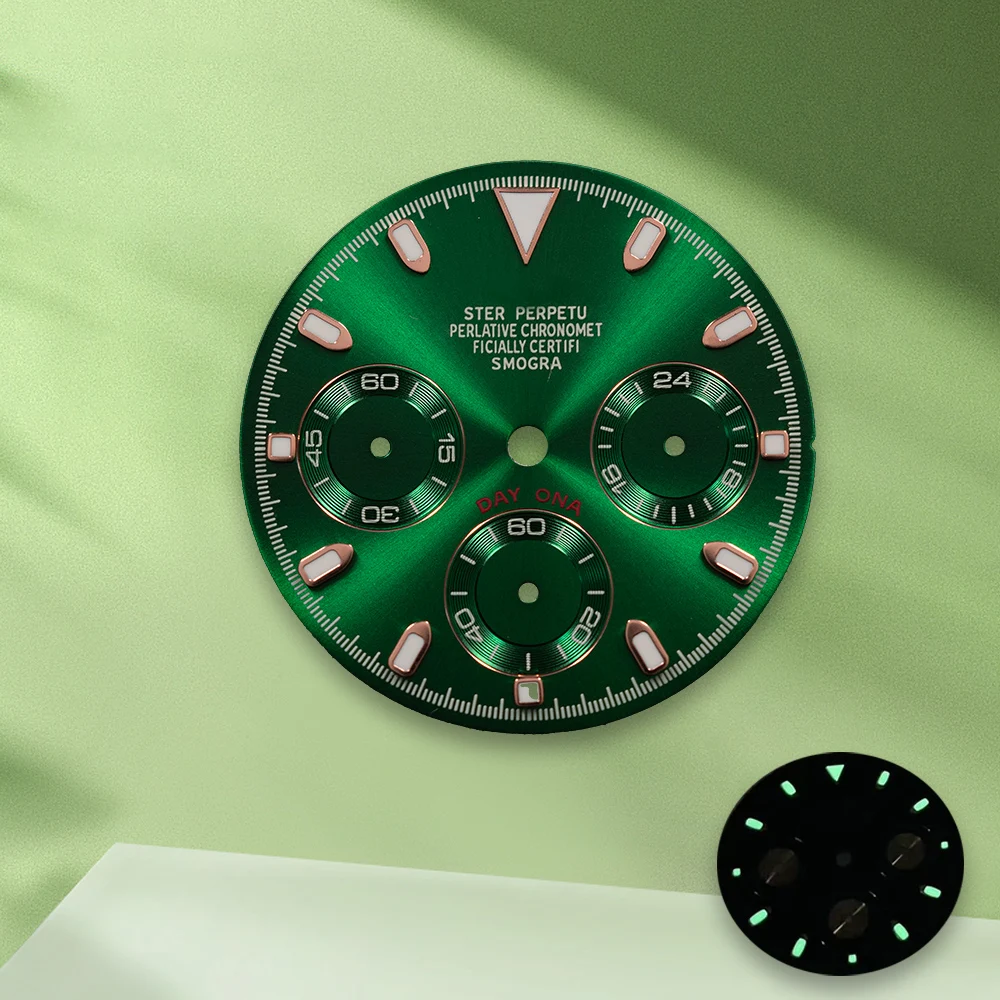 Cadran œil de panda blanc avec Logo S, 29.5mm, cadran VK63, sans aiguilles, adapté au mouvement VK63, accessoires de Modification de montre lumineux vert ﻿