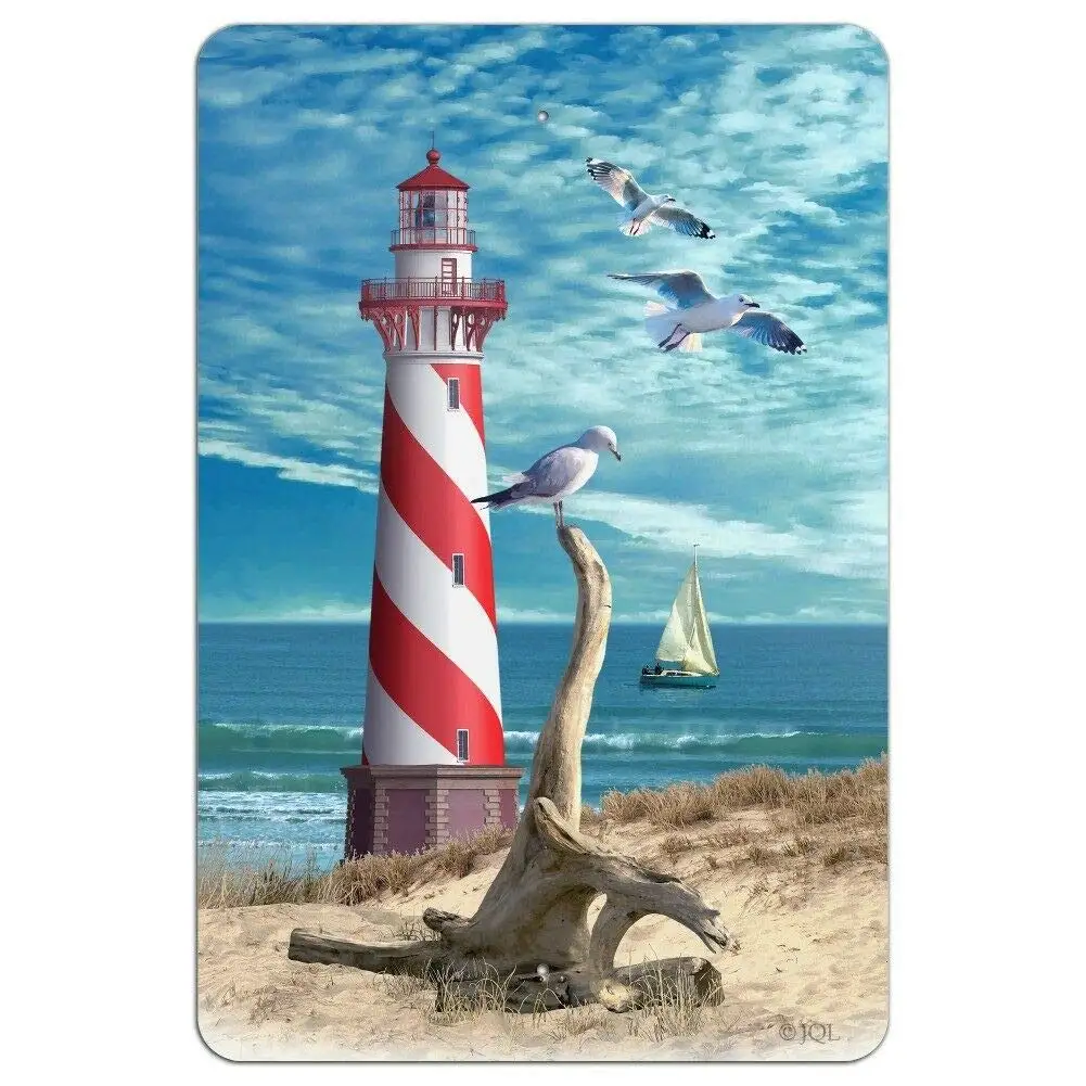 New Vintage Retro Metal Tin Sign Lighthouse Seashore Ocean Beach Seagulls Sailboat Outdoor Street & Home Bar Club Kitchen Re