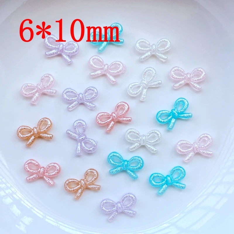 100pcs Cute Resin Shiny Pearlescent Pink Knot Bow Flat back Cabochon Scrapbook Kawaii DIY Nail Art   Embellishments Accessories