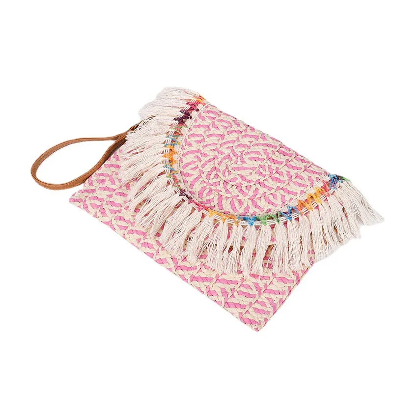 Tassel paper straw bag 2023 summer woven bag women's new niche handbag beach envelope bag