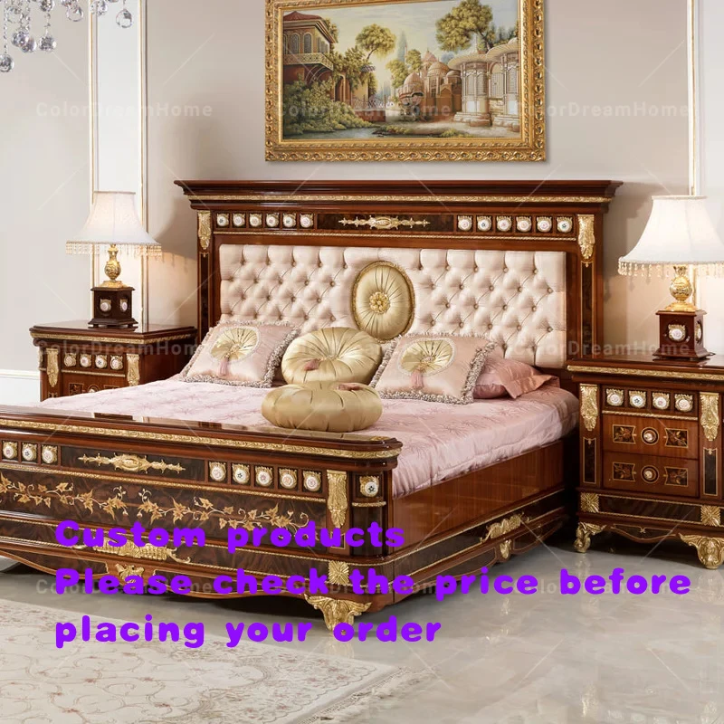 custom.Home Furniture Solid Wood Bedroom Set Carved Wooden Beds French Antique Bedroom Furniture Sets King Size