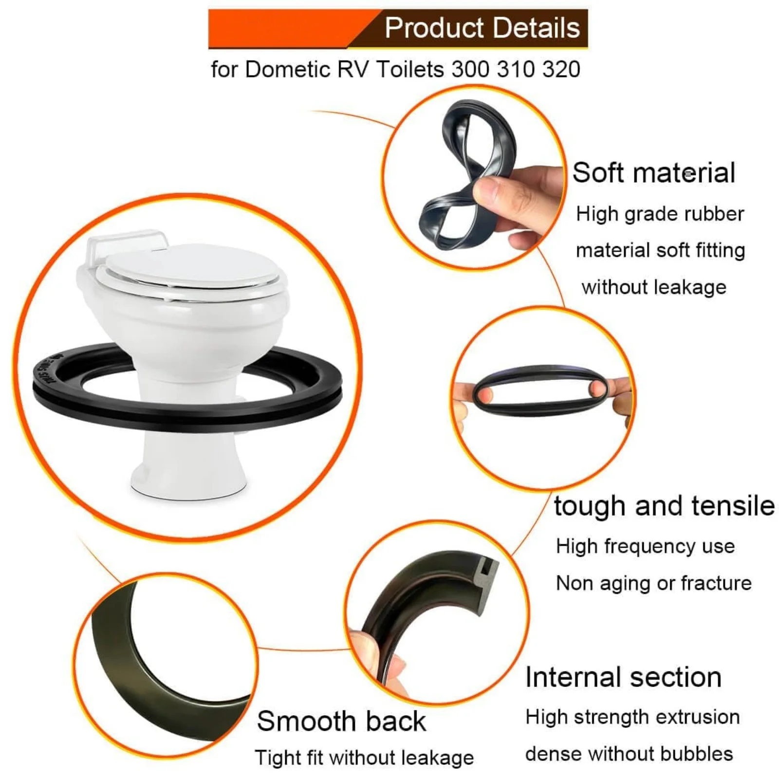 2 Pack 385311658 Rubber RV Toilet Seal Gasket Replacement Fit For Dometic 300/ 310/ 320 RV Toilet Accessories