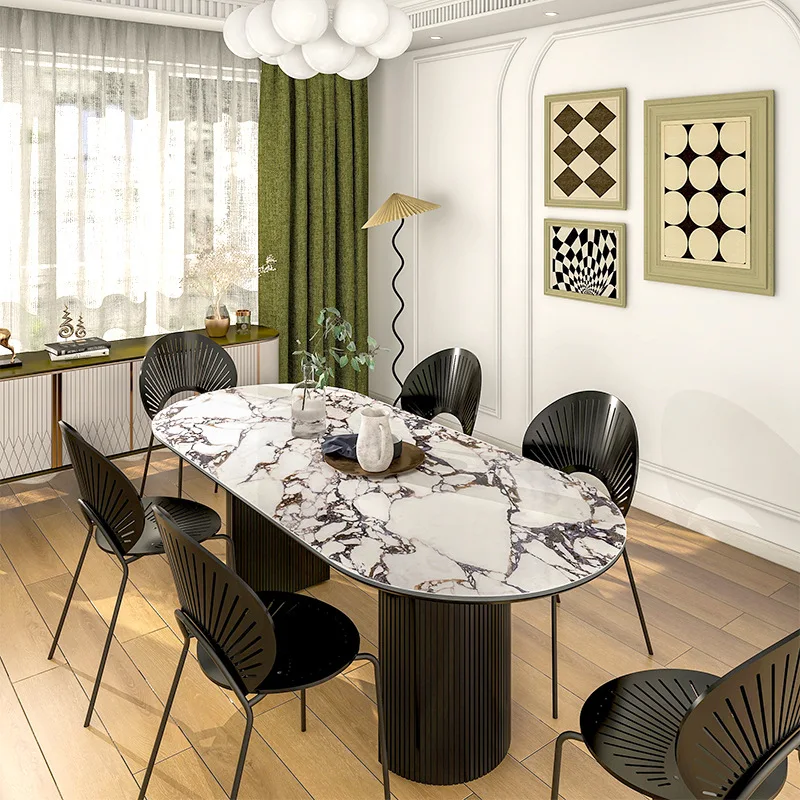 French Retro Black Holy Grail Dining Table Bogli Rock Slab Dining Table Internet Celebrity Solid Wood Rock Slab Small Household