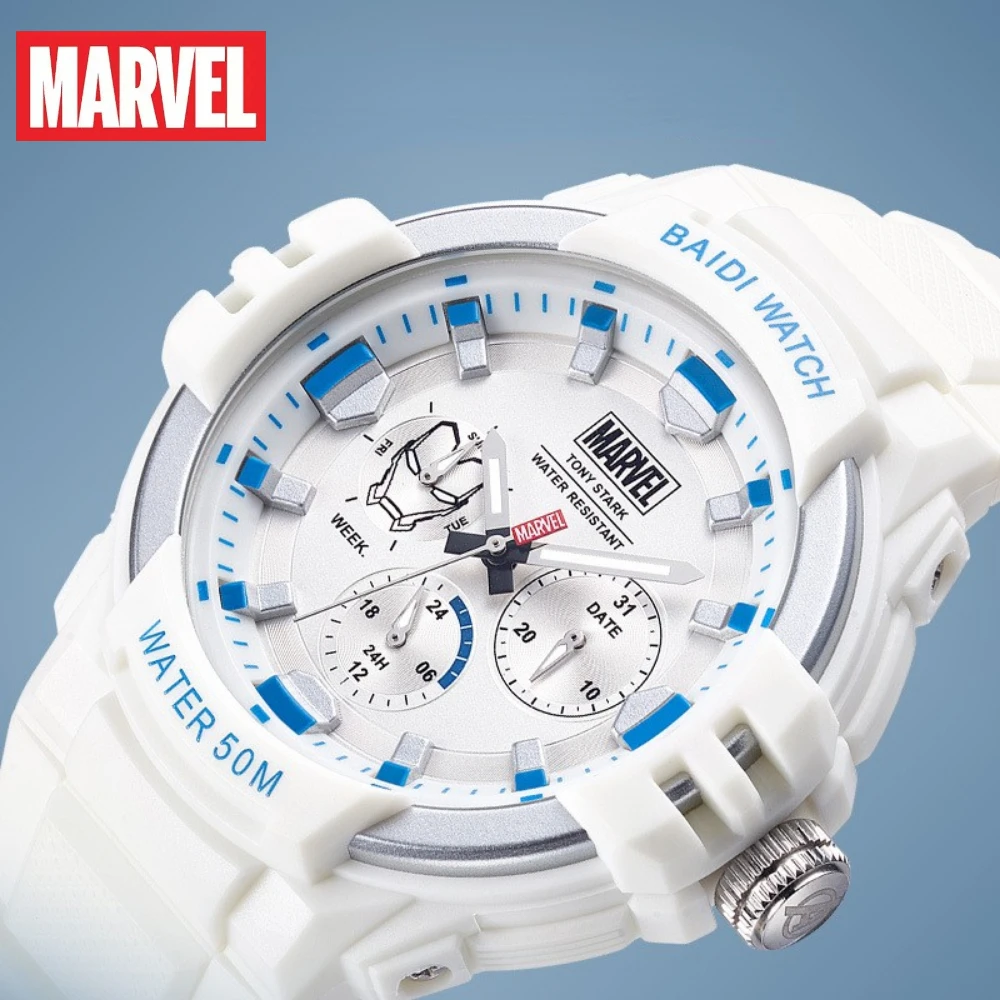 Marvel-reloj electrónico para hombre, cronógrafo de seis agujas, luminoso, resistente al agua 50m, deportivo, Disney