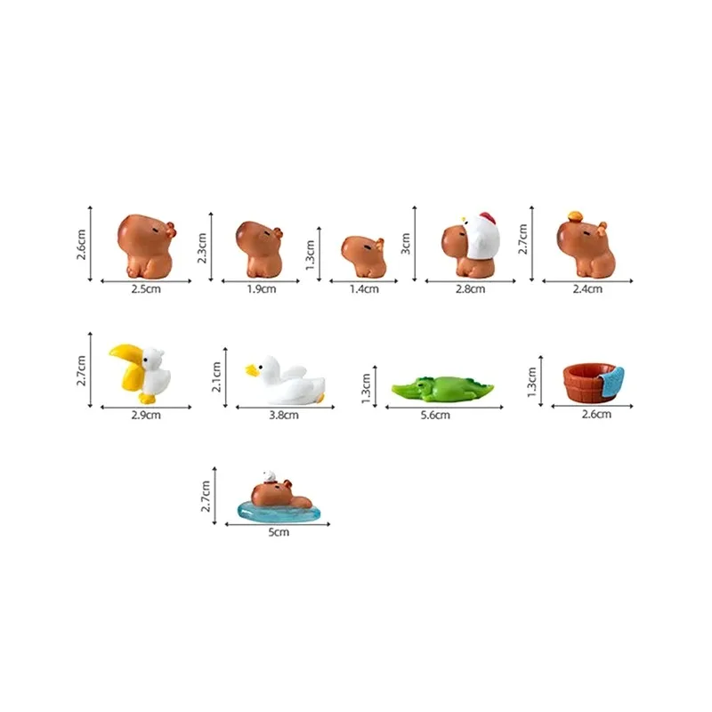 10pcs Miniature Capybara Figurines Mini Figures Resin Desk Ornaments Cute Capybara Gifts Photography Props Home Decoration