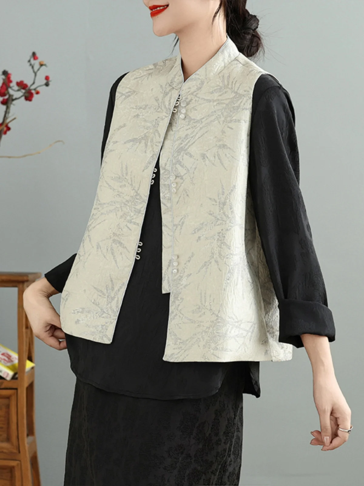 Nowa chińska kamizelka z haftem, damska modna bluzka typu top, kwiatowy wzór, stójka, długość ort.