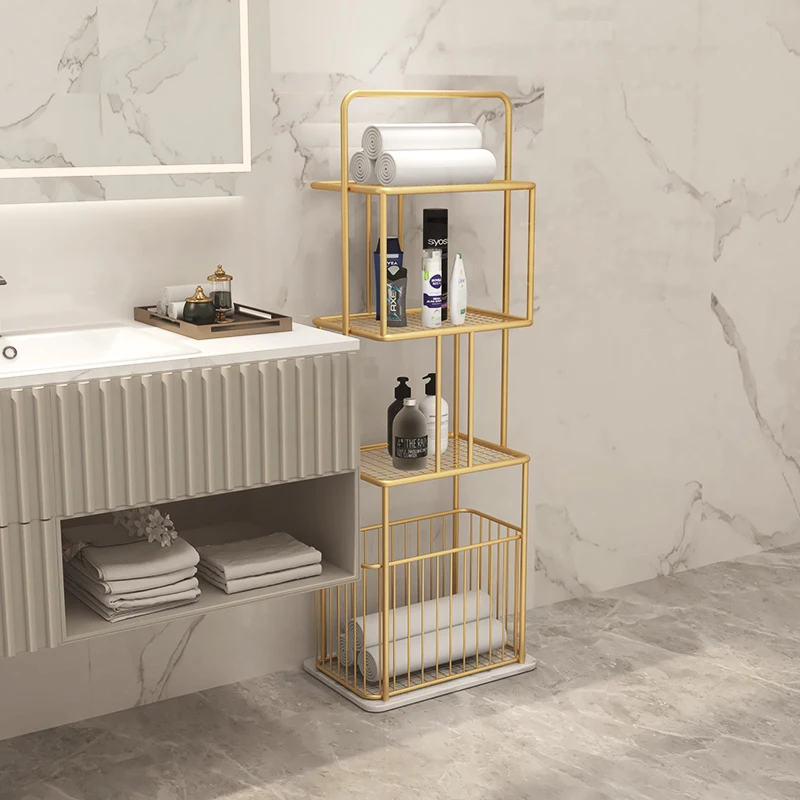 Simple Marble Bathroom Storage Rack Iron Nordic Light Luxury Bathroom Towel Rack Floor Toilet Storage Shelf