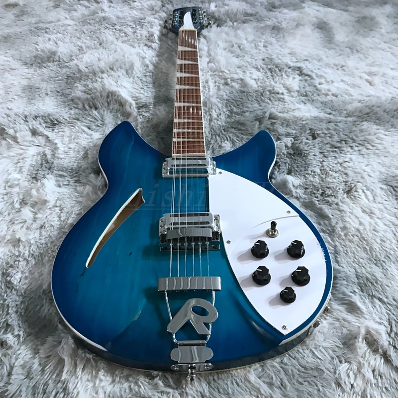 

blue color 12 strings rickenback electric guitar half hollow body Roger limit 12-string ricken guitarra