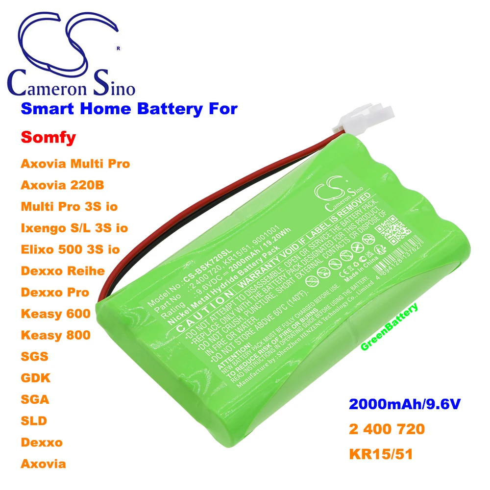 

GreenBattery 2000mAh Battery For BOSCH 2 400 720 9001001 KR15/51 Somfy SGS Somfy GDK Somfy SGA Somfy SLD Axovia Multi Pro