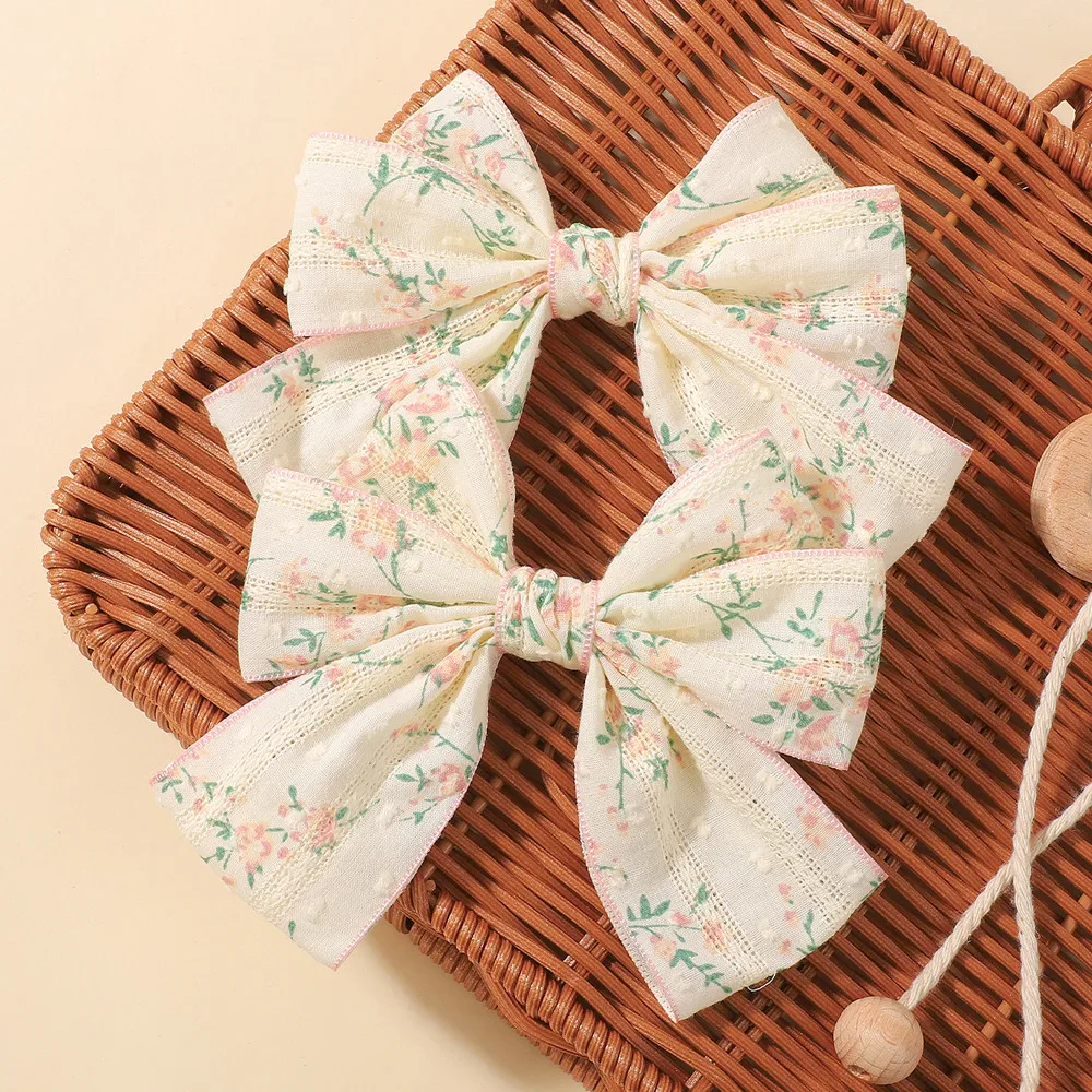 

2pcs/set Sweet Cotton Floral Prints Bow Hair Clips for Baby Girls Lovely Ribbon Bowknot Hairpins Barrettes Party Headwear Gift