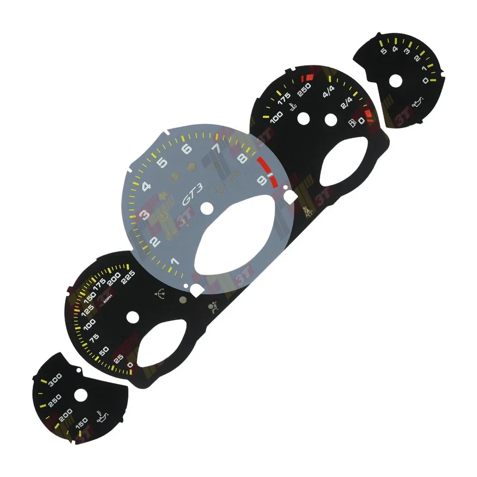 Gauge Face for Porsche 911 997 Carrera Instrument 225MPH 9000rpm GT3 Grey Black 99764110392D07