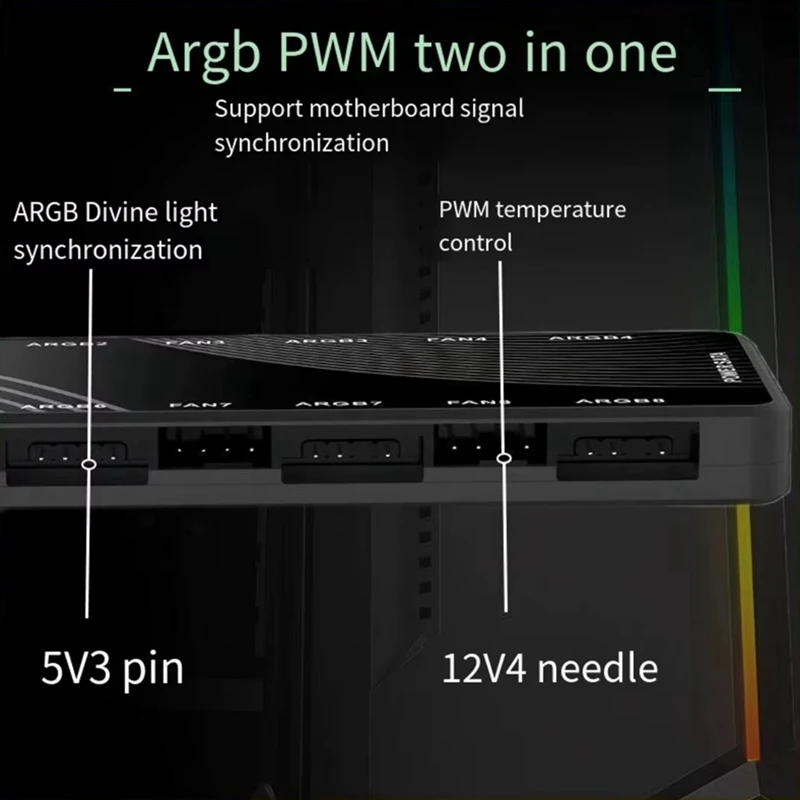 AC39-Dual 8-Way ARGB PWM Shenguang การซิงโครไนซ์ 2-In-1 พัดลมแชสซี Controller หม้อน้ํา