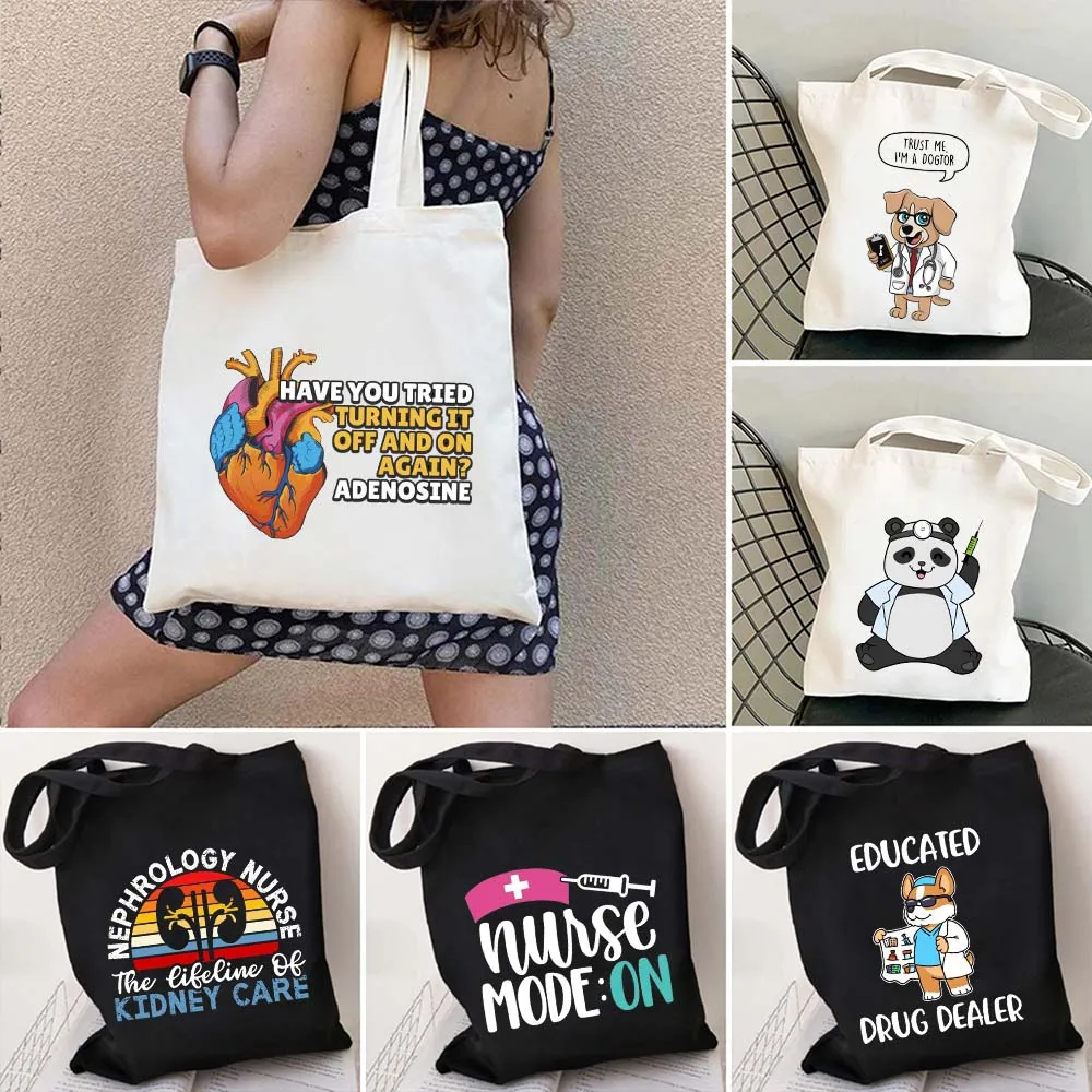 Bolso de mano con estampado divertido para mujer, bolsa de lona de gran capacidad para enfermera, médico, medicina paramédica, bolso de hombro