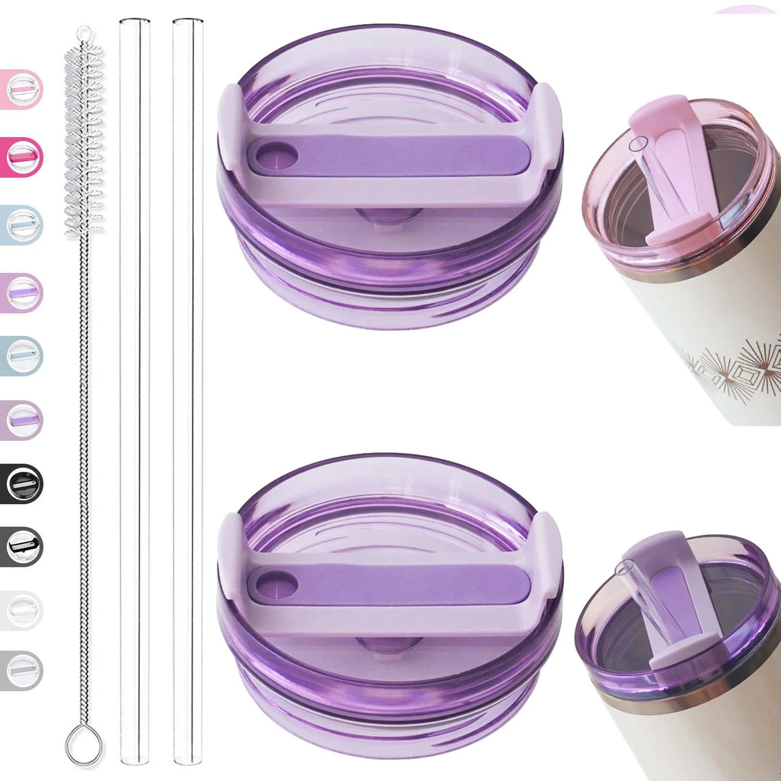 2 Pack 40oz Tumbler Lid Replacement Fit for Stanley Cup, Replacement Tumbler Lids , with 2 Straws and 1 Cleaning Brush