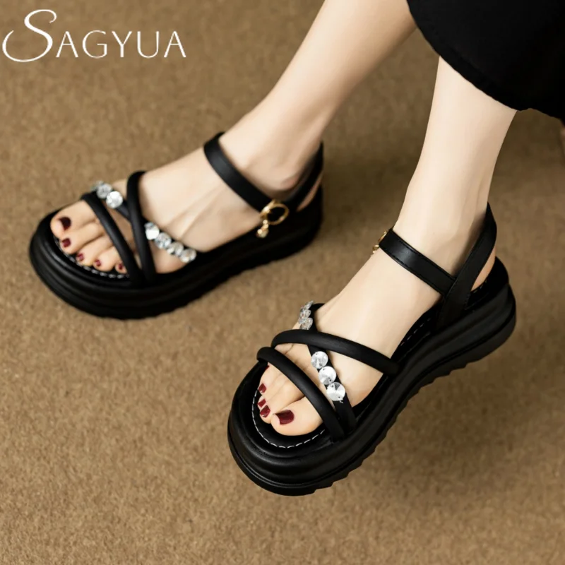 

Crystal Women Heeled Sandals Platform Casual Shoes Woman Loafers Summer 2025 Trend Slingback Pumps Dress Shallow Sandalias Mujer