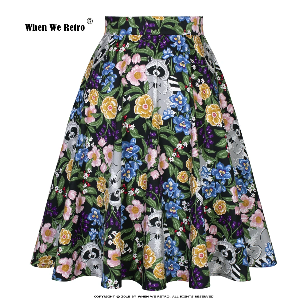 

New Animal Floral Midi Skater Skirts High Waist Summer A Line Swing Cotton Skirts For Women 50s 60s Y2k Retro Faldas VD0020