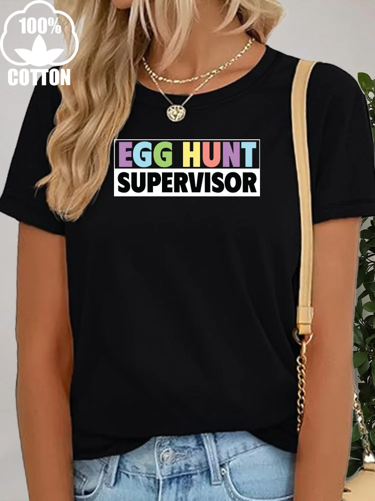 Egg Hunt Supervisor Damen-Grafik-T-Shirt, 100 % Baumwolle, Rundhalsausschnitt, kurze Ärmel, lässig, Sommer, Alltagskleidung