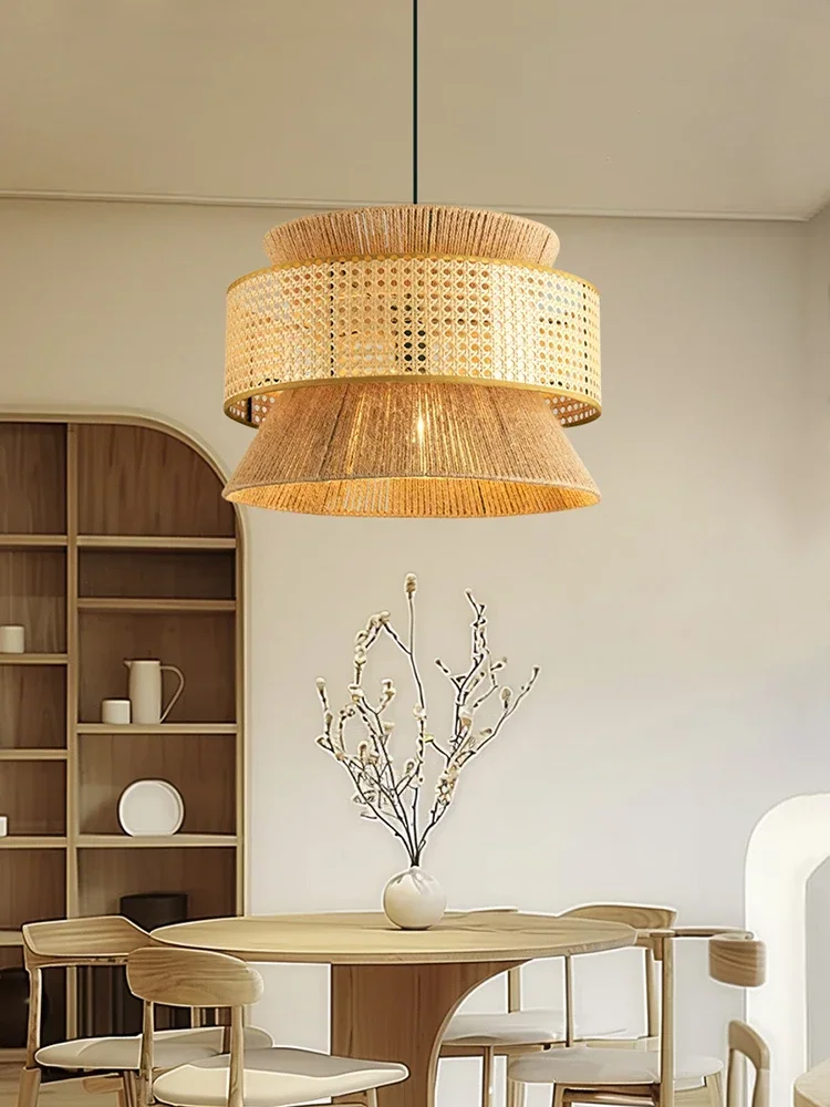 

Nordic Wabi Sabi Rattan Ceiling Pendant Lamp Dining Room Chandelier Bedroom Lustre Hanging Lights Decoration Home Lamps Fixtures