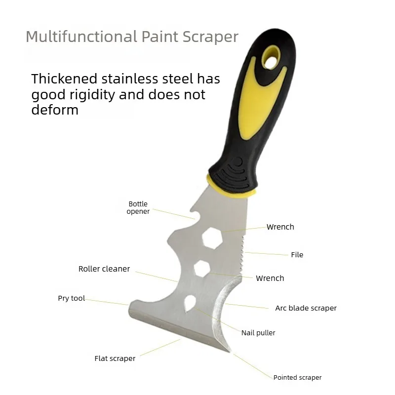 1Pc 15 in 1 Stainless Steel Putty Knife Paint Scraper Wallpaper Remover Can Opener Multi-Tool for Home DIY Construction