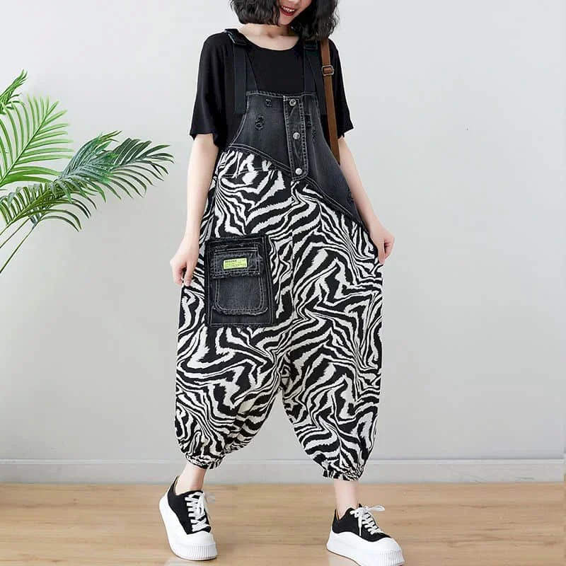 

Denim Jumpsuits for Women Cross Pants Oversized Overalls for Women Clothes Korean Style Vintage Playsuits Casual Loose Trousers