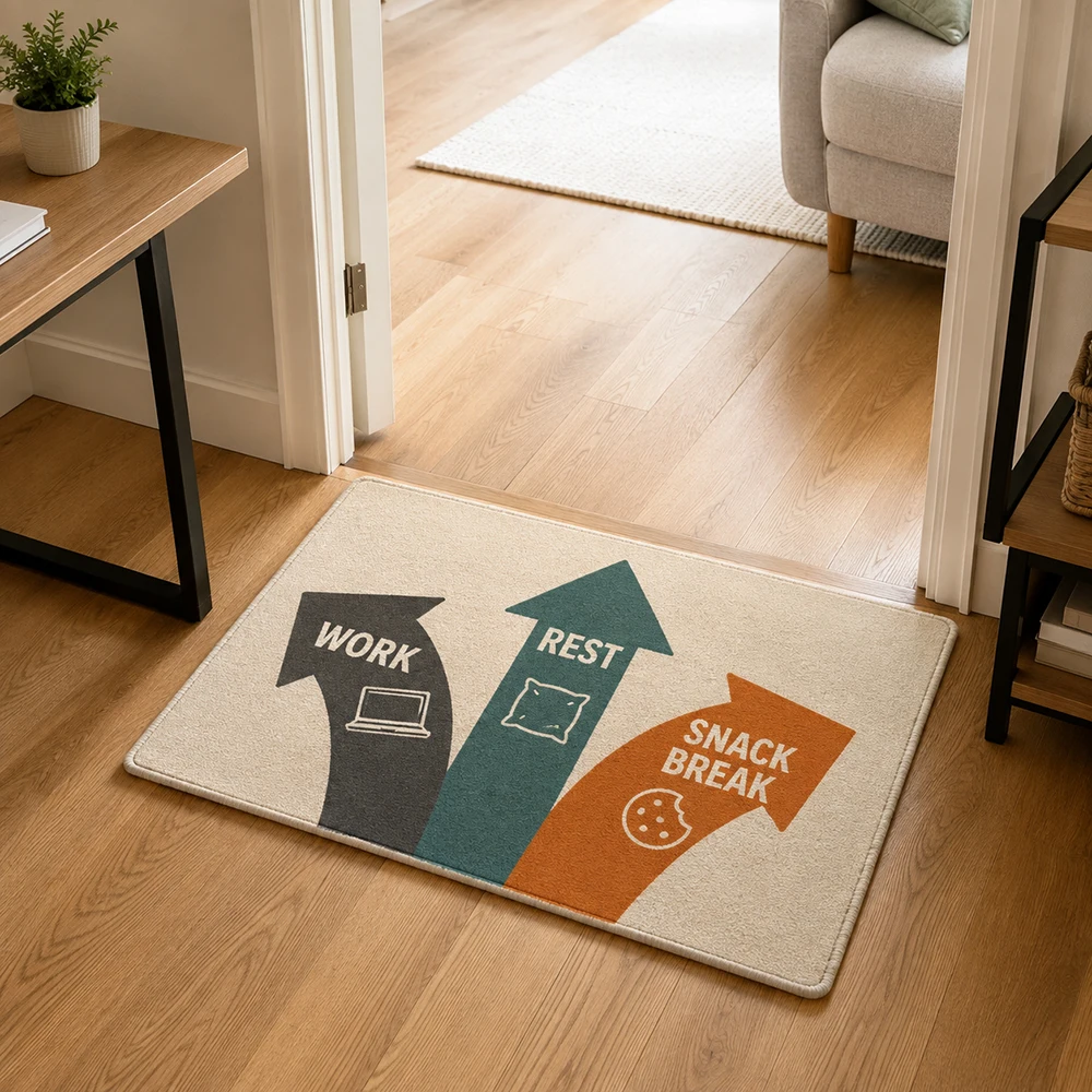 Work Rest Snack Doormat Funny Routine Arrow Design Nonslip Entrance Rug Home Office Bedroom Indoor Floor Carpet Ideal Gift