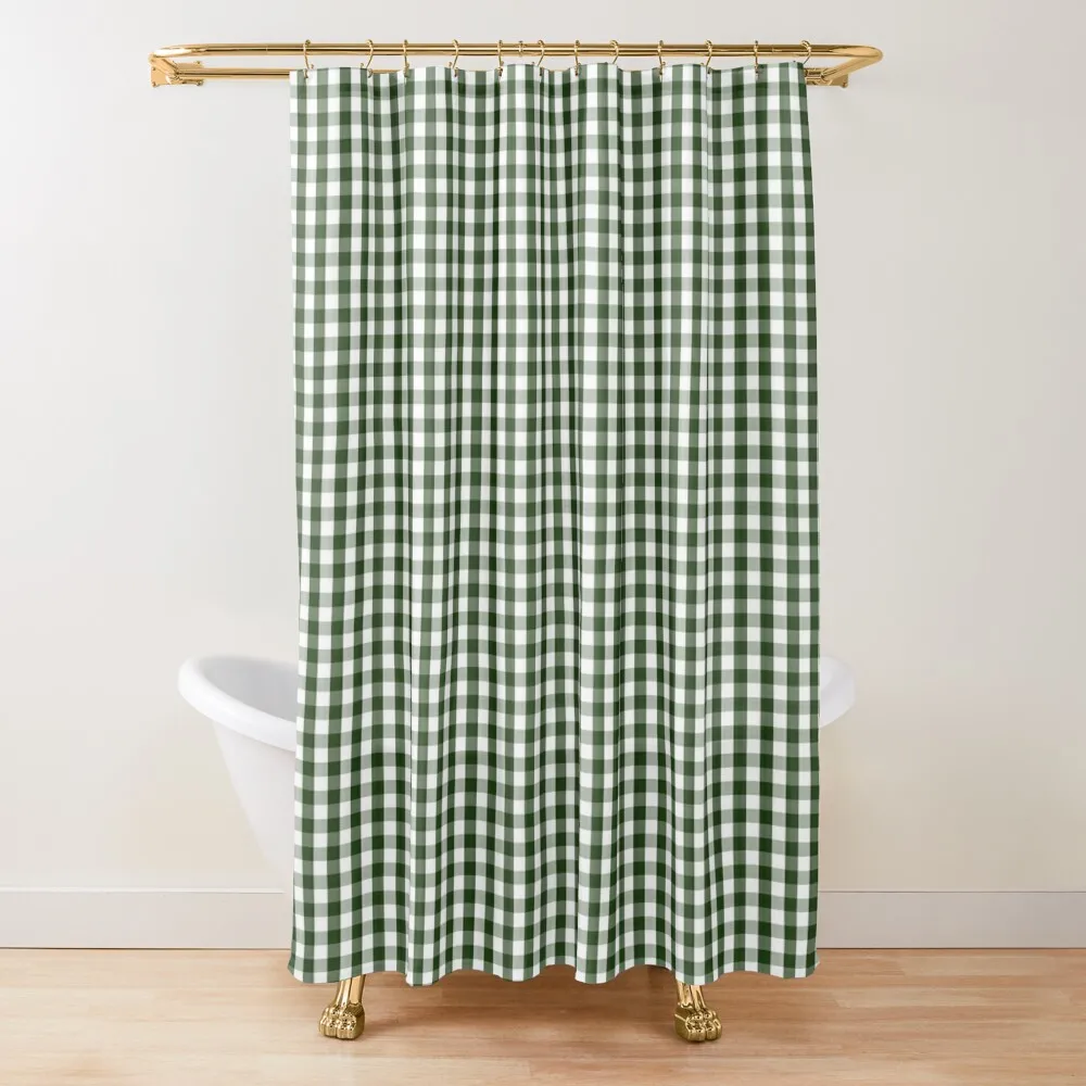 

Small Dark Forest Green and White Gingham Check Shower Curtain Bathtub Curtain