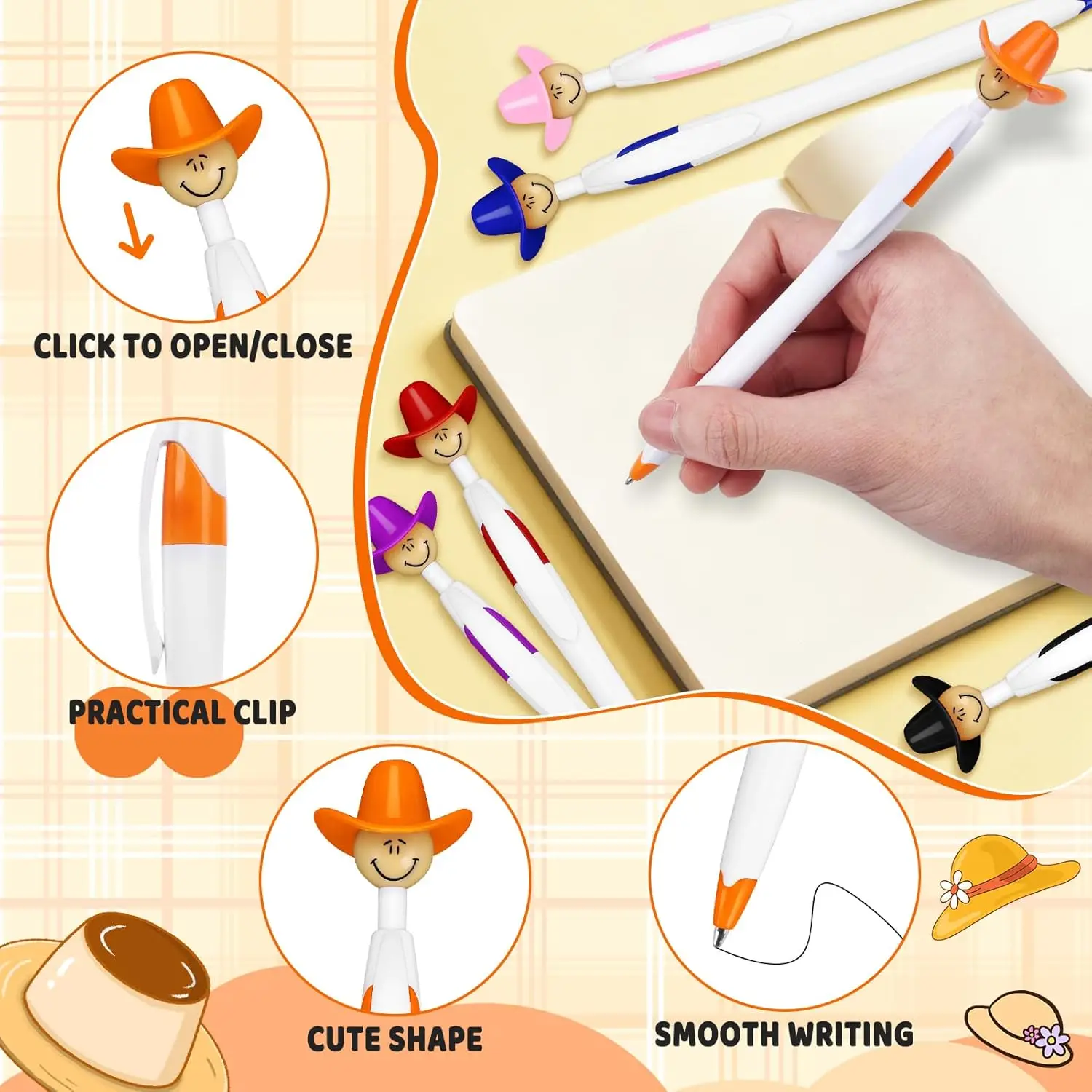 10 قطعة أقلام رعاة البقر مضحك الجدة قبعة رعاة البقر القلم السائبة قابل للسحب أقلام حبر جاف متعددة الوظائف الكرتون انقر توقيع القلم