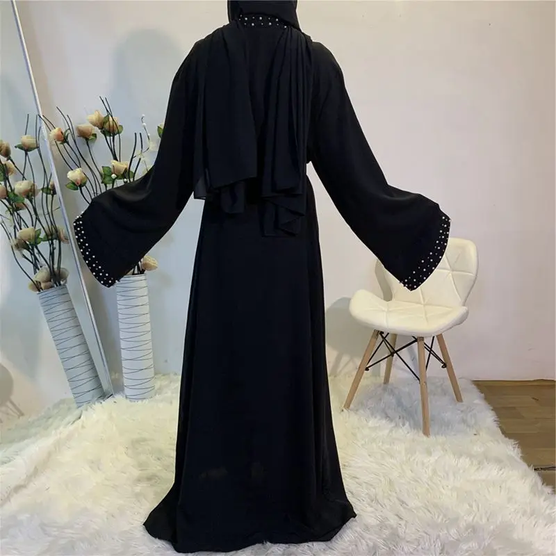 Fashion Long Elegant Cardigans Clothing Front Open Abaya Muslim Abayas for Women Islamic Fashion Pearls Kimono Robe Modest Dress