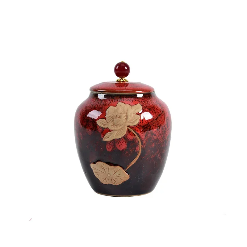 Creative Kiln Change Lotus Celadon Ge Kiln Ceramic Tea Seal Pot Coarse Pottery Storage Pot Pu 'er Moisture-proof Household