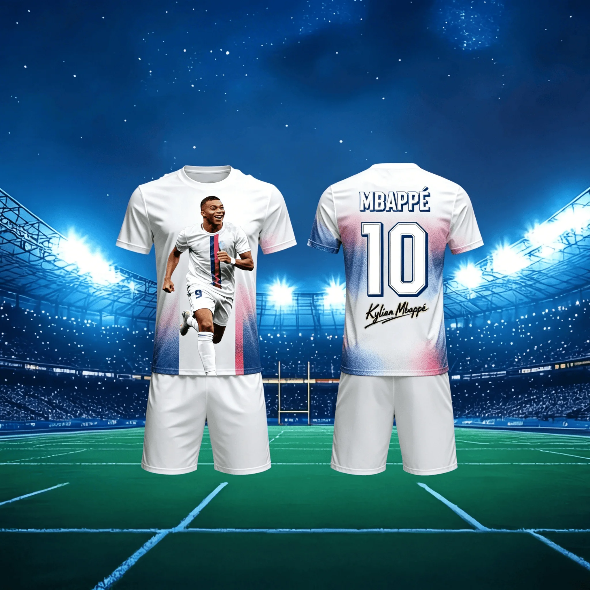 Mbappe No.10 Portrait Shirt Set Front Running Print Family Matchingkids Summer Large Loose Breathable Commemorative T-shirt