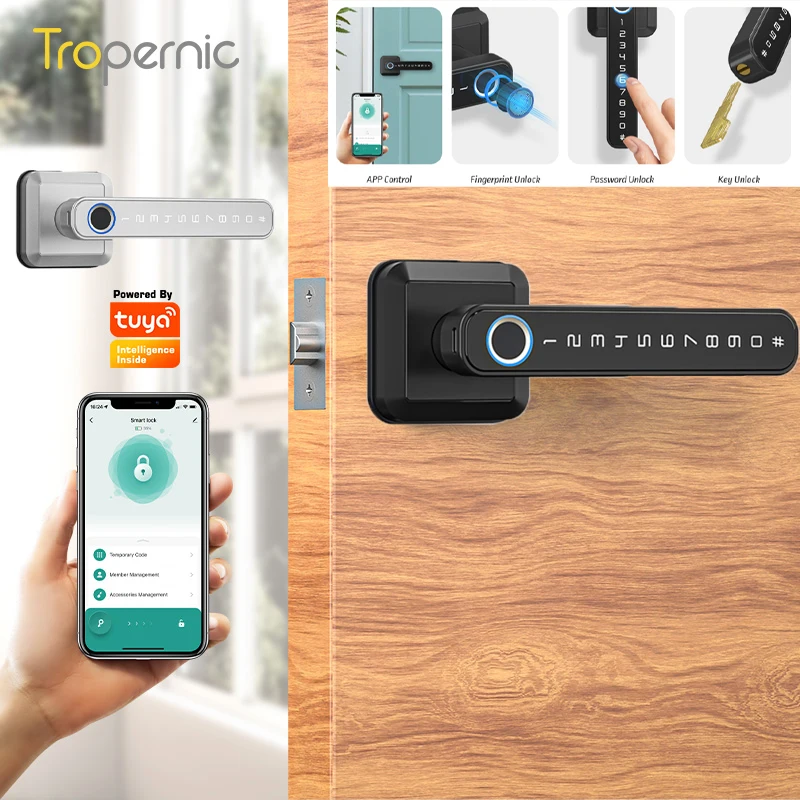 

High Quality Tuya Smart Fingerprint Door Lock Digital Electronic Lock with Password/Key/IC Card/ Smartlife/ Tuya APP Unlock