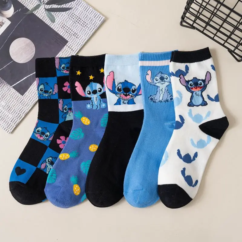 New Disney Anime Cartoon Kawaii Stitch calzini in puro cotone calzini di media lunghezza regalo di compleanno in cotone pettinato per ragazze amici