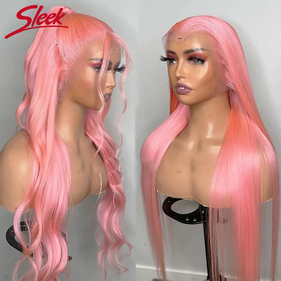 Sleek Pink Lace Wig Brazlian Silky Straight Lace Front Part Wigs For Women Natural Remy Ombre TT2- Pink Human Hair Lace Part Wig