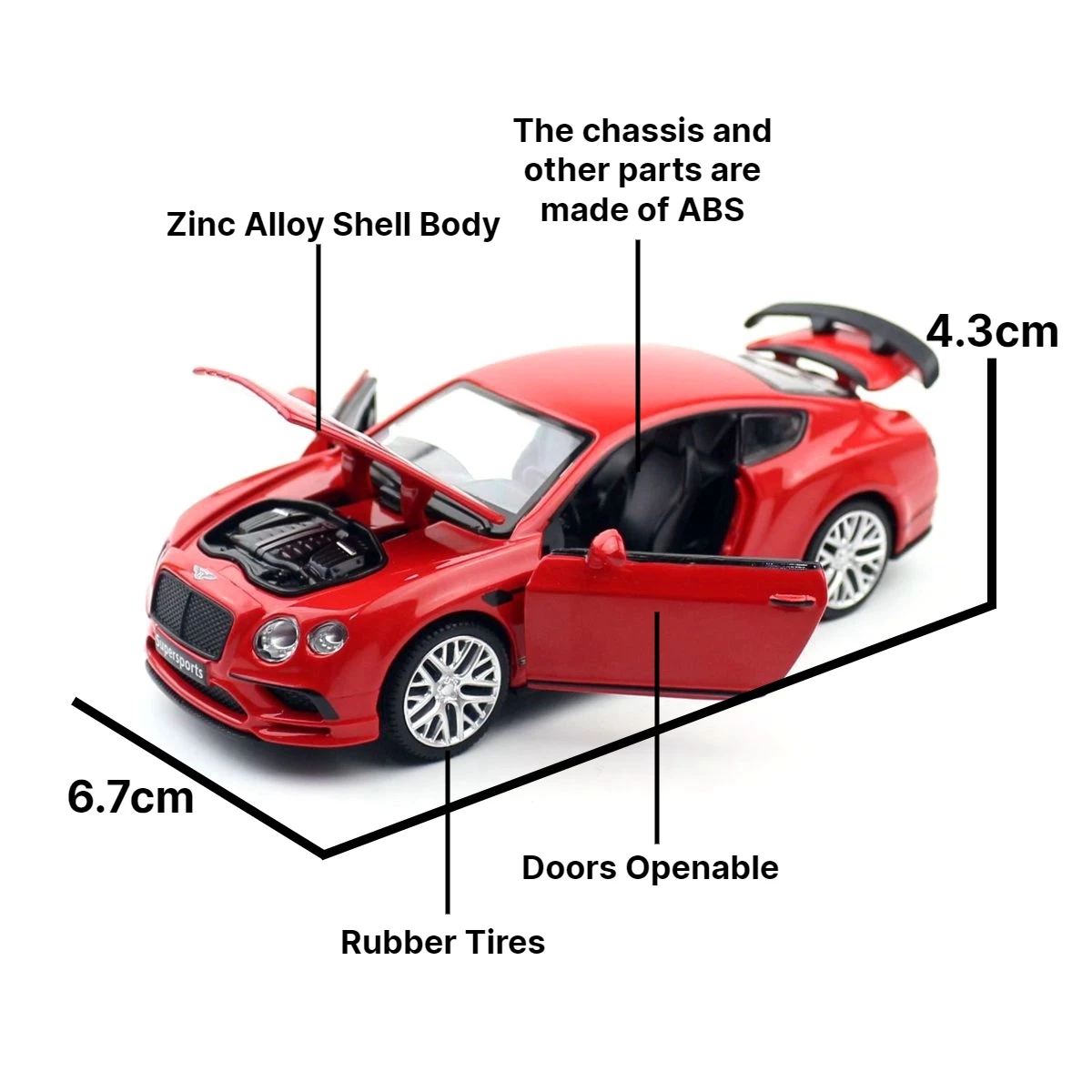 1/32 Bentley Continental Supersport Diecast Alloy Metal Miniature Toy Car Model Pull Back Doors Openable Collection Gift for Boy