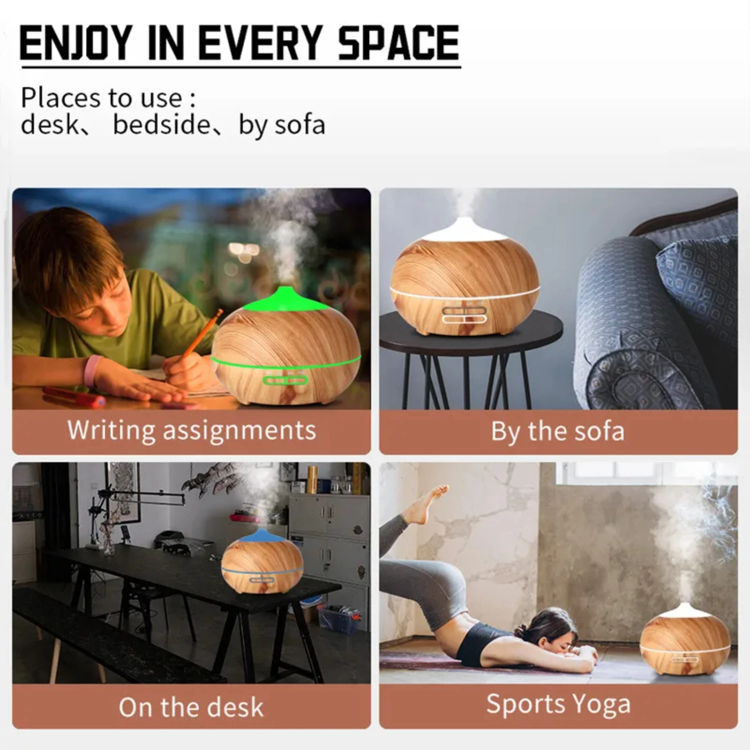 500ml Wood Grain Remote Control Aromatherapy Mist Maker Air Humidifier Diffuser - Office Air PurifierMediaPlayer