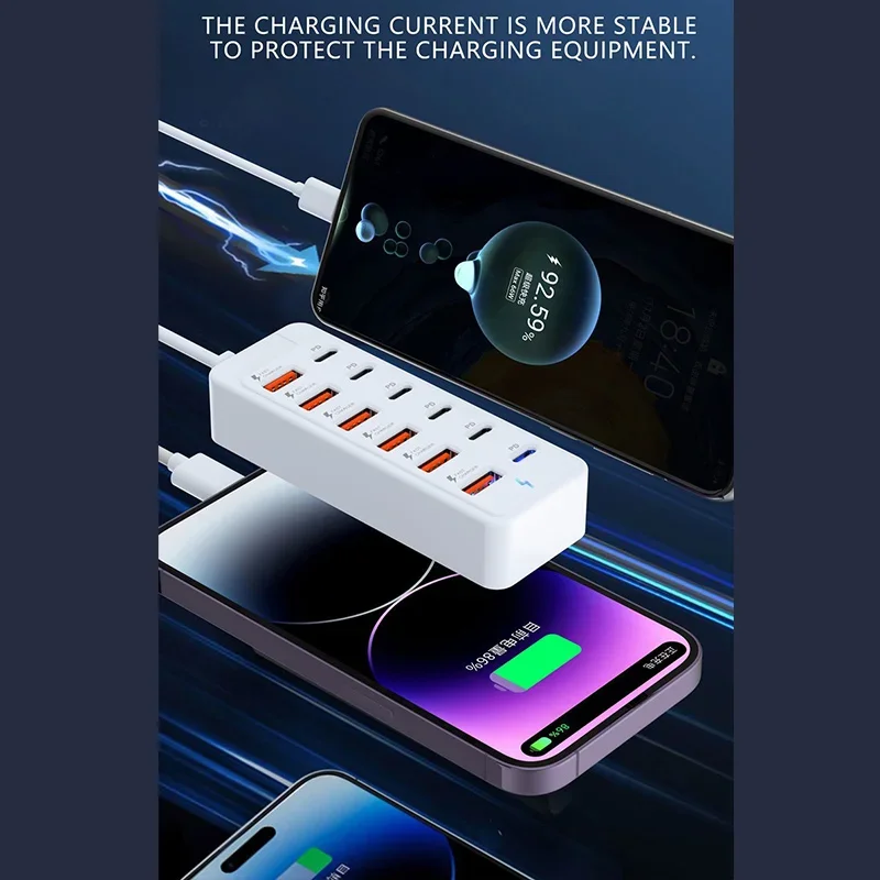 6 USB 6 نوع C شاحن قطاع الطاقة العالمي شحن سريع مهايئ شاحن الهاتف مقبس كهربائي تمديد كابل الجدول المقبس