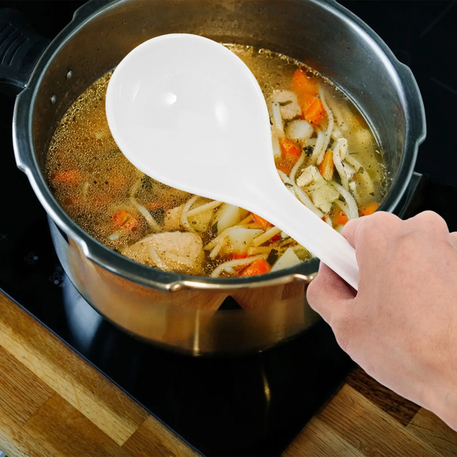 

Dishwasher Safe Soup Ladle Comfortable Grip Long Handle Spoon for Asian Cuisine Home Gathering Restaurant Banquet Use