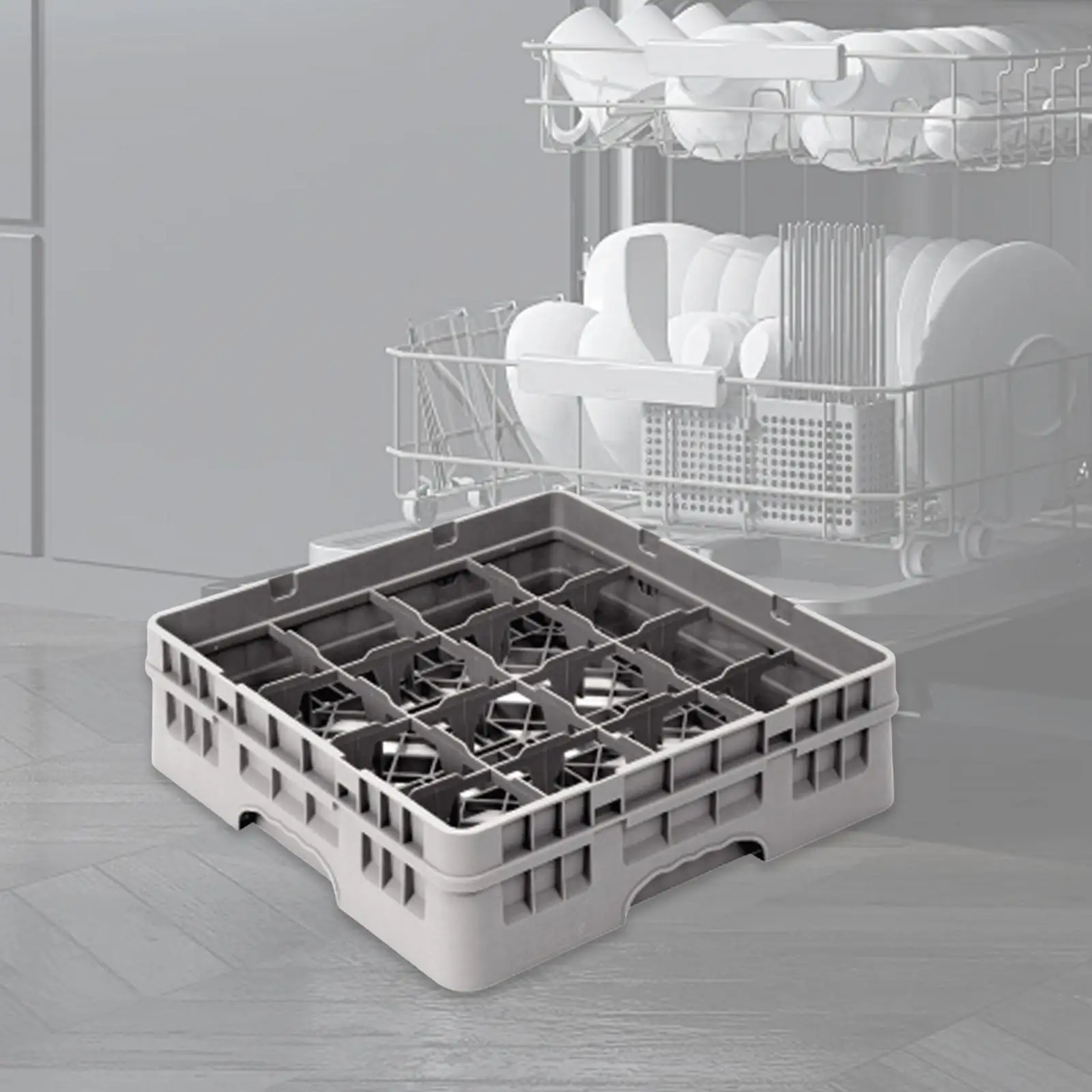 رف أكواب غسالة الأطباق رف زجاجي تجاري مع مقابض ملحقات غسالة الأطباق قابلة للتكديس مع حامل أكواب رف مكون من 16 حجرة