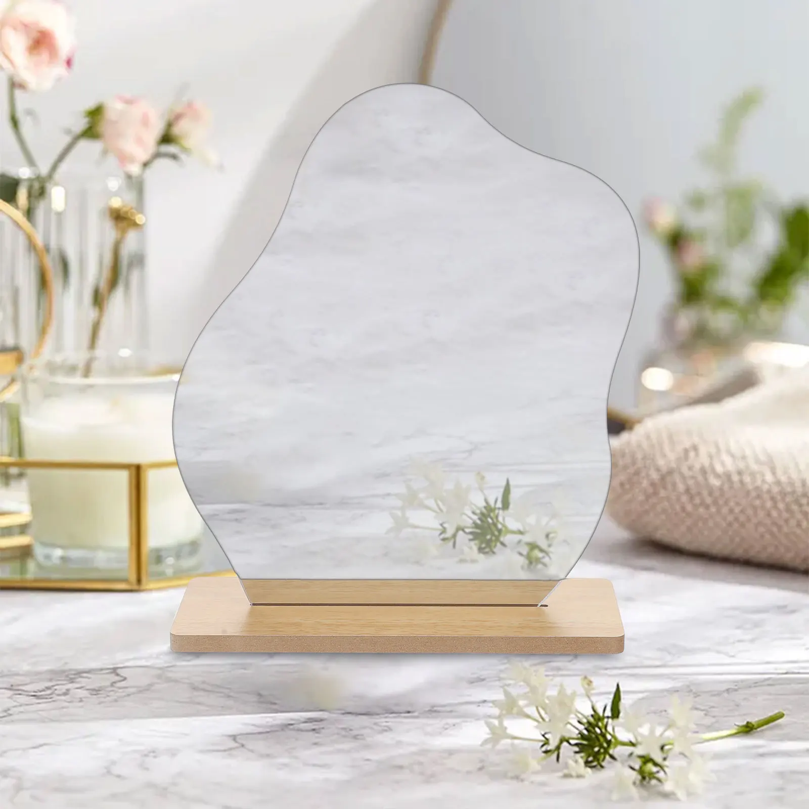 

1 set 1 Set Acrylic Cloud Shape Makeup With Wooden Stand Desktop For Bedroom Desk Decor Aesthetic Vanity Table Mirror Portable