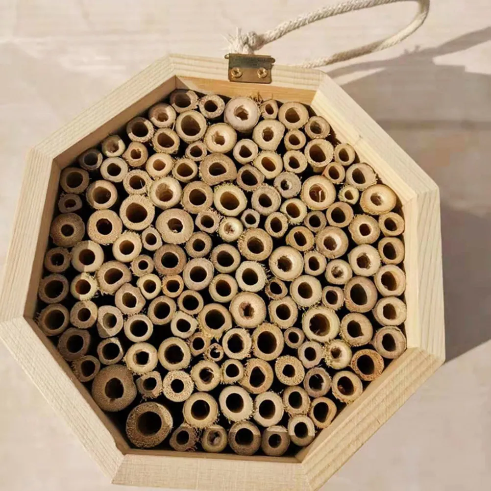 Beehive Wooden Octagonal Hanging Bee Outdoor Natural Pine Reed Pollinator Nest Garden Supplies Bee Houses for The Garden