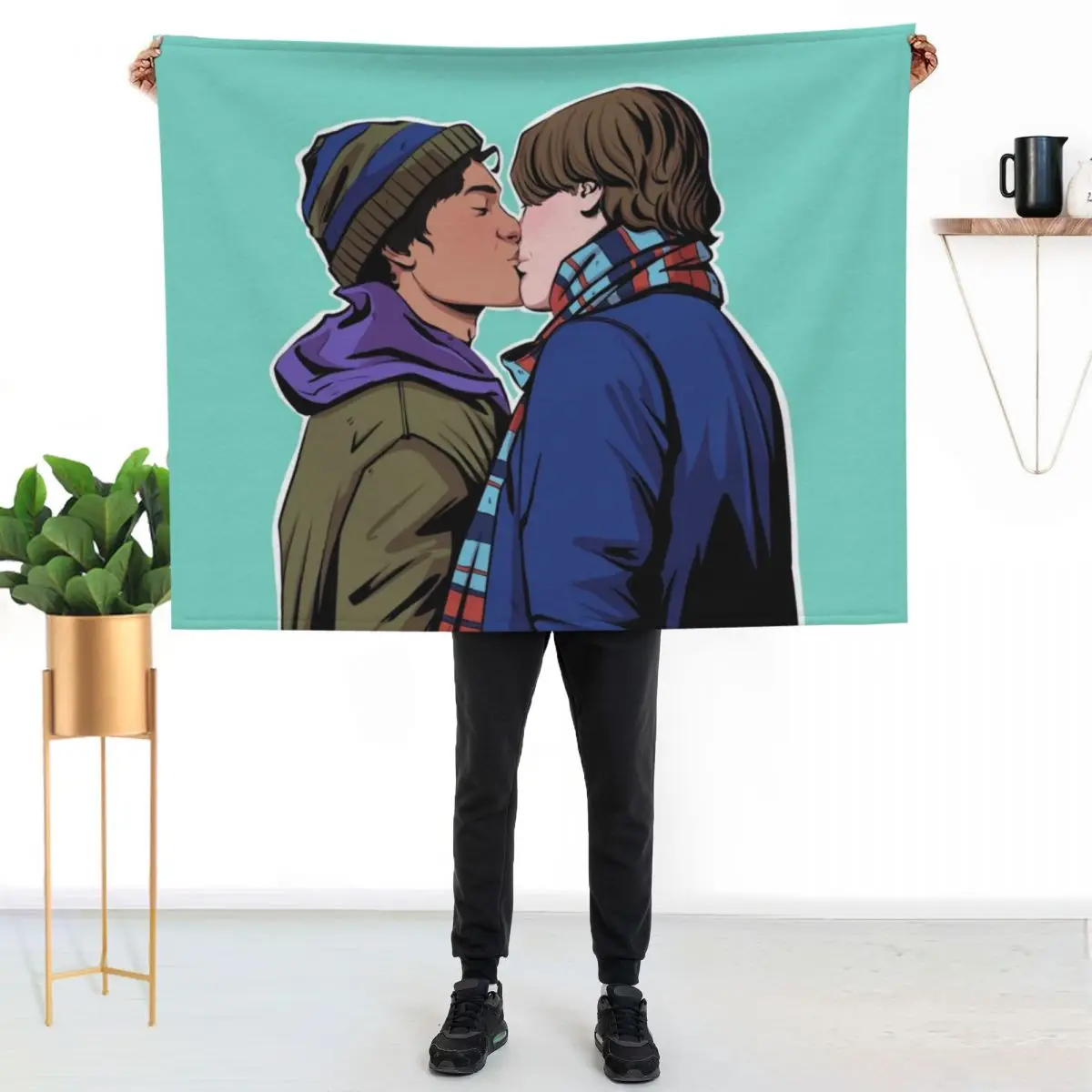 Wilhelm and Simon kissing Young Royals fanart Throw Blanket Anti Shedding Soft Fuzzy Blanket for Home