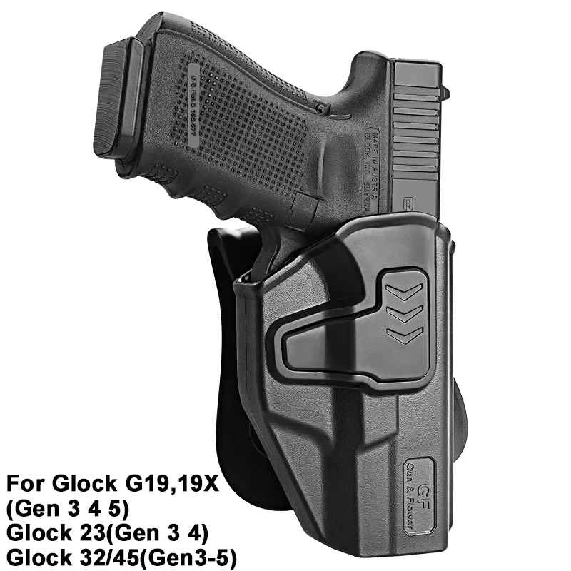 OWB Holsters Fit For Glock 19 19X 32 45(Gen 3 4 5) Glock 23(Gen 3 4),Right Hand,Level II Retention 360 Degrees Adjustable Paddle