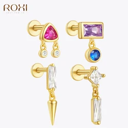 ROXI-pendientes de plata de ley 925 y oro de 18K para mujer, Piercing de gota de cristal arcoíris, pendientes geométricos de circón, 1 unidad
