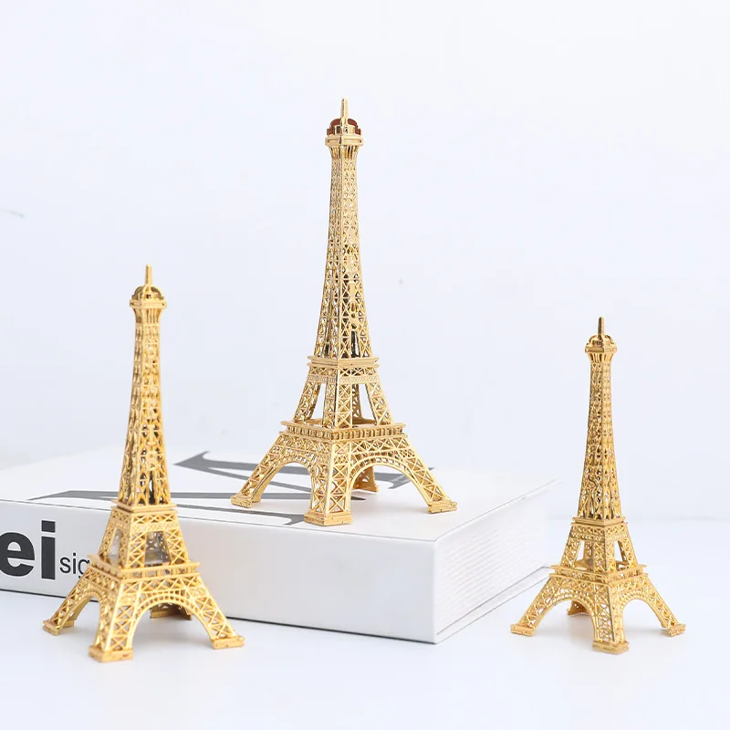 Eiffel Tower Statue Decor Alloy Metal Collectible Figurine Structure Theme Tabletop Ornament for Home Office Bar Shelf 5 Sizes