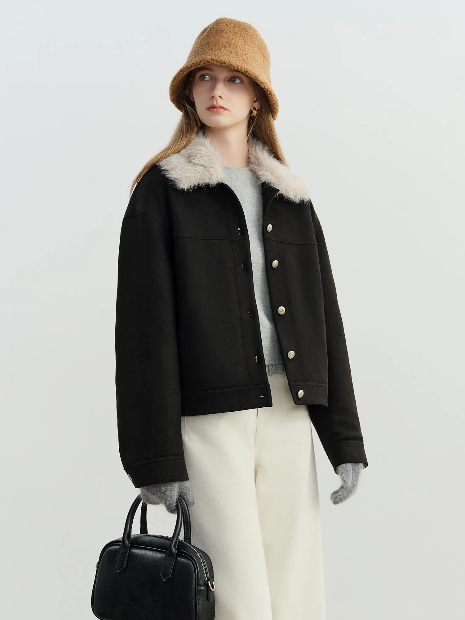 Ziqiao petite feminino imitação de pele de raposa gola falso veado para baixo casaco 2025 inverno nova chegada quente gola alta outerwear