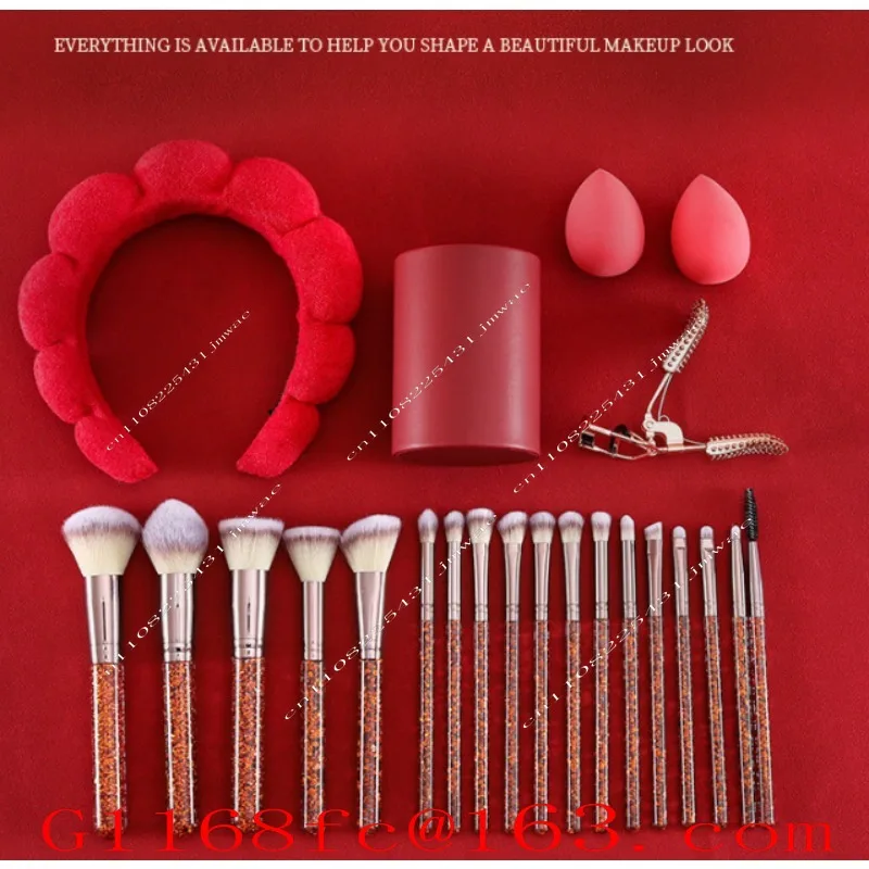 New 23 Piece Set of Diamond Studded Makeup Brushes, Diamond Headbands, Eyelash Clips, Makeup Tools