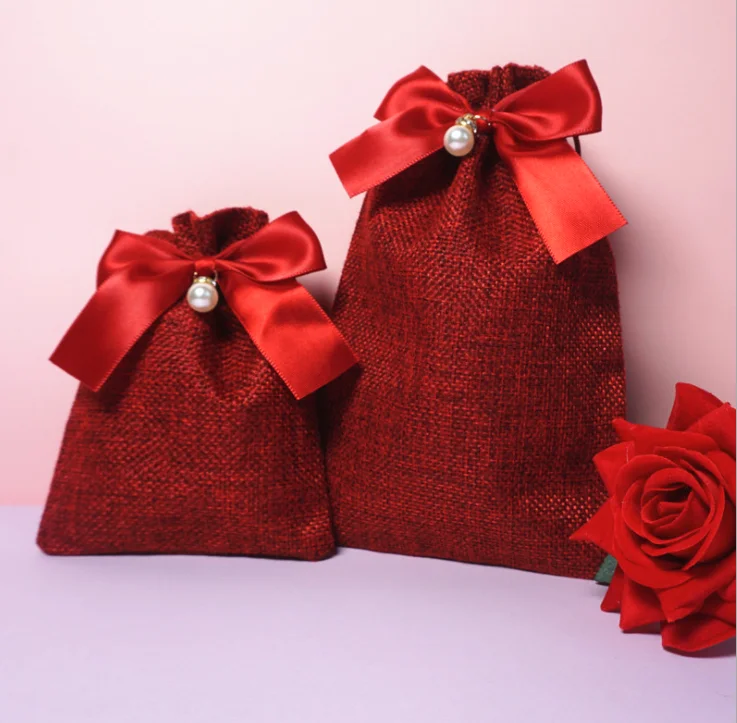 20Pcs/Lot Drawstring Natural Burlap Bag Jute Gift Bags Multi Size Jewelry Packaging Wedding Bags with Candy Bag