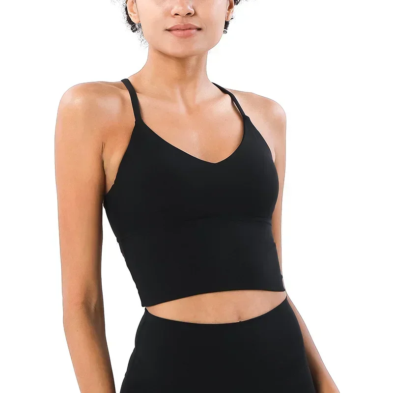 Strappy Sports Bra Nude Yoga Vest Double-sided Brushed Sexy Sling Beauty Back Fitness Push Up Sports Women Underwear image 5