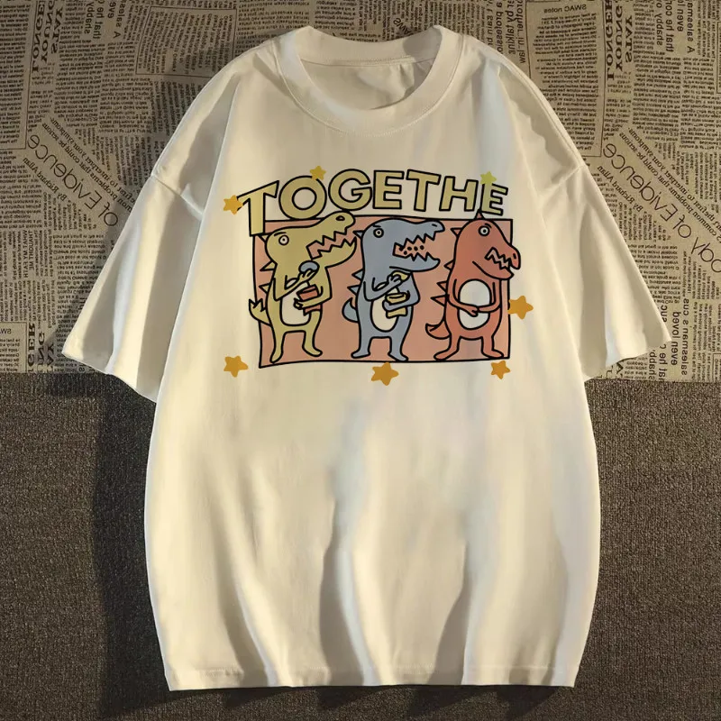 Camiseta holgada de manga corta con estampado de dibujos animados para hombre y mujer de Corea del Sur, Top informal multifuncional con cuello redondo, Top de verano