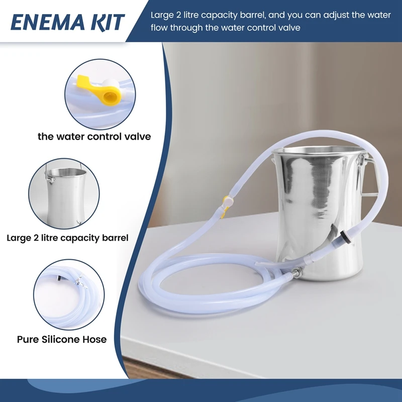 مجموعة حقنة شرجية 2 لتر دلو حقنة شرجية من الفولاذ المقاوم للصدأ صحي مناسب لتنظيف الإمساك القابل لإعادة الاستخدام